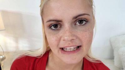 Madison Hart, the cute blonde teen, takes a massive cock and swallows cum in POV - sexu.com