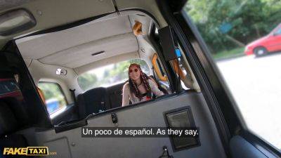 Linda Del Sol from Spain masturbates and fucks in taxi with fake Spanish teacher - sexu.com - Spain