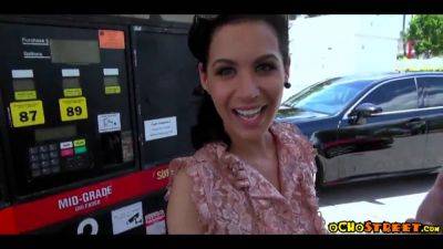 Latina hottie with huge tits pumps up her own gas with her big ass and big boobs - sexu.com