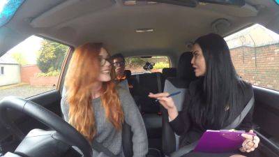 Ryan Ryder - Voluptuous ginger gets fake driving lesson and rides like a pro in car - sexu.com - Britain