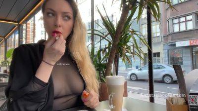 Flashing Tits In Cafe With Glass Walls So All People Outside See Me. Transparent T-shirt No Bra - hclips.com