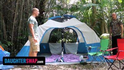 Stepdads teach their cute stepdaughters how to please men while camping in the woods - sexu.com