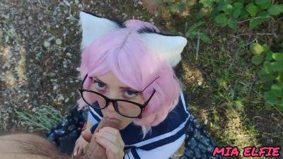 Mia Elfie - Cute Sexy In A Skirt On A Walk Wanted To Give A Blowjob And Get Cum On Face And Glasses - hotmovs.com - Russia
